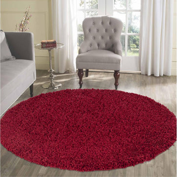 Oxford OXF00 Plain Plush Soft Stain-Resistant Textured Polypropylene Shaggy Red Round Rug-Desire Rugs-Rug Love - The Most Loved Rug Store